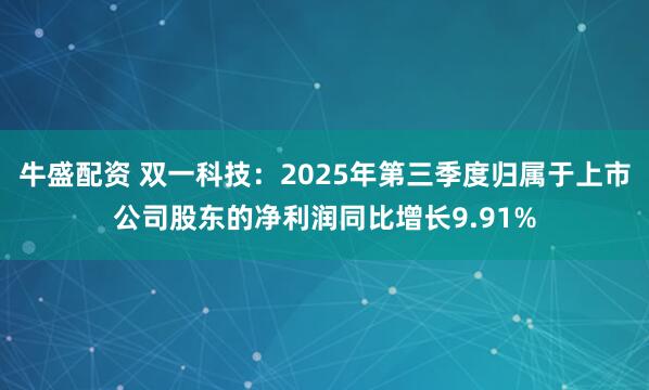 牛盛配资 双一科技：2025年第三季度归属于上市公司股东的净利润同比增长9.91%